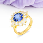 Stunning Starburst Floral Halo Round Cut Sapphire Engagement Ring - Additional view