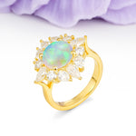 Stunning Starburst Floral Halo Round Cut Fire Opal Engagement Ring - Additional view