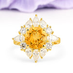 Stunning Starburst Floral Halo Round Cut Citrine Engagement Ring - Additional view