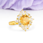 Stunning Starburst Floral Halo Round Cut Citrine Engagement Ring - Additional view
