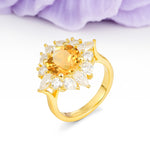 Stunning Starburst Floral Halo Round Cut Citrine Engagement Ring - Additional view