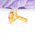 Stunning Starburst Floral Halo Round Cut Citrine Engagement Ring - Additional view