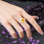Stunning Starburst Floral Halo Round Cut Citrine Engagement Ring - Additional view