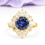 Stunning Starburst Floral Halo Round Cut Tanzanite Engagement Ring - Additional view
