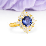 Stunning Starburst Floral Halo Round Cut Tanzanite Engagement Ring - Additional view