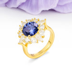 Stunning Starburst Floral Halo Round Cut Tanzanite Engagement Ring - Additional view