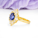 Stunning Starburst Floral Halo Round Cut Tanzanite Engagement Ring - Additional view