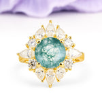 Stunning Starburst Floral Halo Round Cut Moss Agate Engagement Ring - Additional view