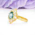 Stunning Starburst Floral Halo Round Cut Moss Agate Engagement Ring - Additional view