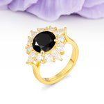 Stunning Starburst Floral Halo Round Cut Black Onyx Engagement Ring - Additional view