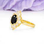Stunning Starburst Floral Halo Round Cut Black Onyx Engagement Ring - Additional view