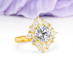 Stunning Starburst Floral Halo Round Cut Lab Diamond Engagement Ring - Additional view