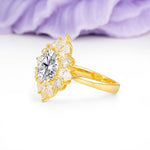 Stunning Starburst Floral Halo Round Cut Lab Diamond Engagement Ring - Additional view