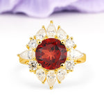 Stunning Starburst Floral Halo Round Cut Garnet Engagement Ring - Additional view