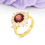 Stunning Starburst Floral Halo Round Cut Garnet Engagement Ring - Additional view