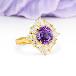 Stunning Starburst Floral Halo Round Cut Amethyst Engagement Ring - Additional view