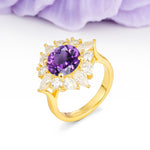 Stunning Starburst Floral Halo Round Cut Amethyst Engagement Ring - Additional view