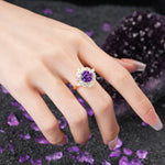 Stunning Starburst Floral Halo Round Cut Amethyst Engagement Ring - Additional view