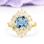 Stunning Starburst Floral Halo Round Cut Aquamarine Engagement Ring - Additional view