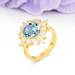 Stunning Starburst Floral Halo Round Cut Aquamarine Engagement Ring - Additional view