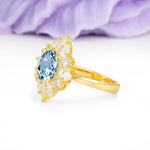 Stunning Starburst Floral Halo Round Cut Aquamarine Engagement Ring - Additional view