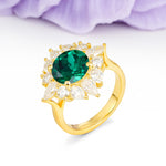 Stunning Starburst Floral Halo Round Cut Emerald Engagement Ring - Additional view