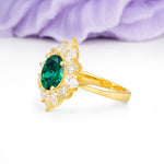 Stunning Starburst Floral Halo Round Cut Emerald Engagement Ring - Additional view
