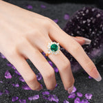 Stunning Starburst Floral Halo Round Cut Emerald Engagement Ring - Additional view