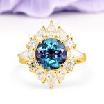 Stunning Starburst Floral Halo Round Cut Alexandrite Engagement Ring - Additional view