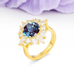Stunning Starburst Floral Halo Round Cut Alexandrite Engagement Ring - Additional view