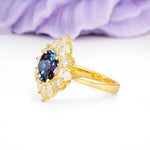 Stunning Starburst Floral Halo Round Cut Alexandrite Engagement Ring - Additional view