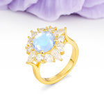 Stunning Starburst Floral Halo Round Cut Moonstone Engagement Ring - Additional view