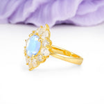 Stunning Starburst Floral Halo Round Cut Moonstone Engagement Ring - Additional view