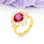Stunning Starburst Floral Halo Round Cut Ruby Engagement Ring - Additional view