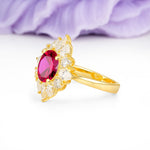 Stunning Starburst Floral Halo Round Cut Ruby Engagement Ring - Additional view