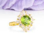 Stunning Starburst Floral Halo Round Cut Peridot Engagement Ring - Additional view
