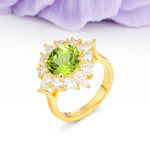 Stunning Starburst Floral Halo Round Cut Peridot Engagement Ring - Additional view