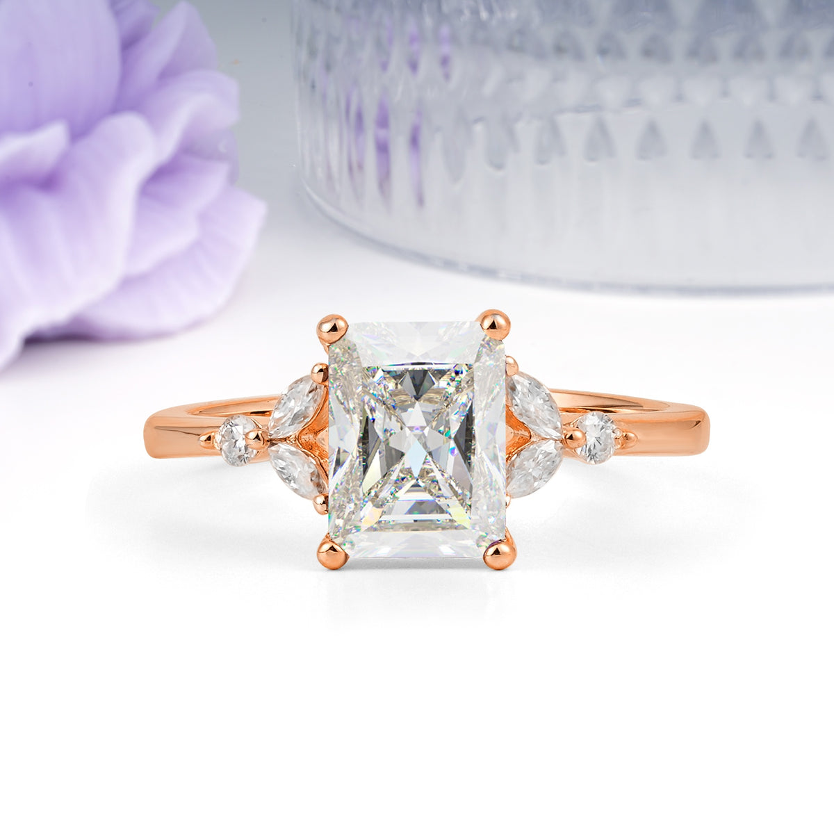 Vintage Classic 4-Prong Emerald Cut Moissanite Engagement Ring - Additional view