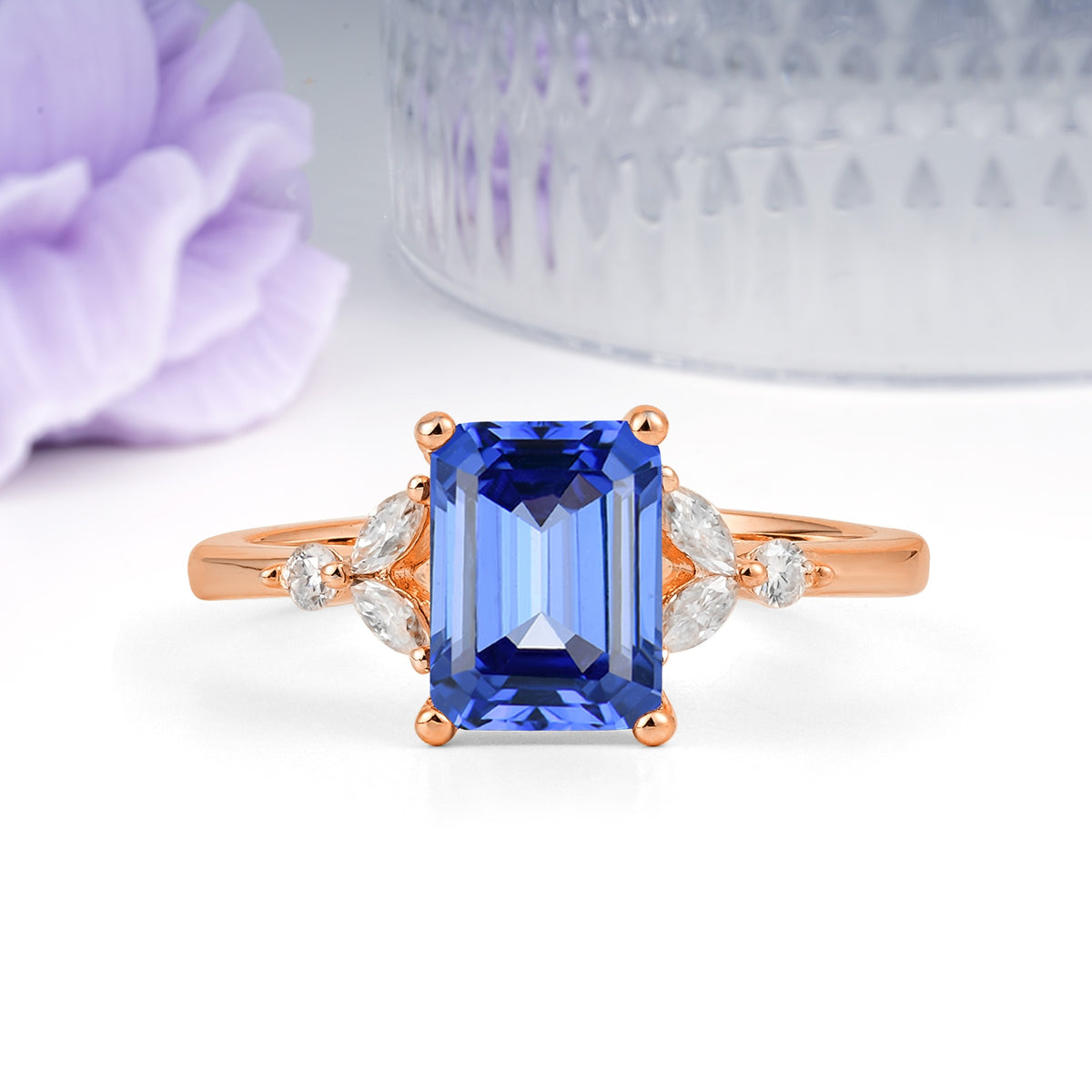 Vintage Classic 4-Prong Emerald Cut Sapphire Engagement Ring - Additional view
