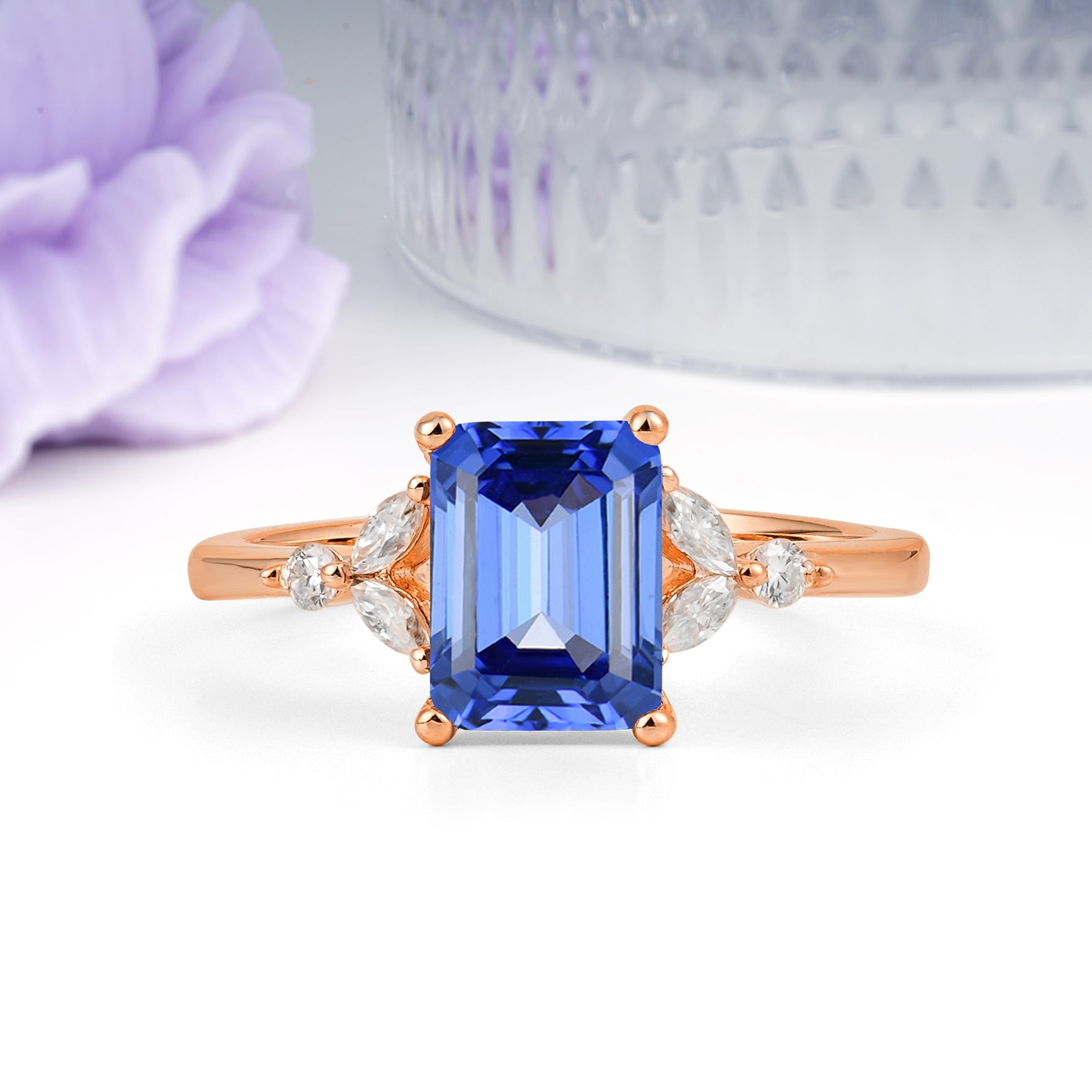 Vintage Classic 4-Prong Emerald Cut Sapphire Engagement Ring - Additional view