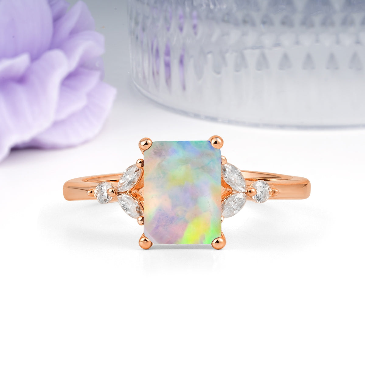 Vintage Classic 4-Prong Emerald Cut Fire Opal Engagement Ring - Additional view