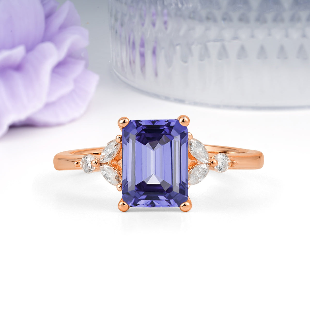 Vintage Classic 4-Prong Emerald Cut Tanzanite Engagement Ring - Additional view