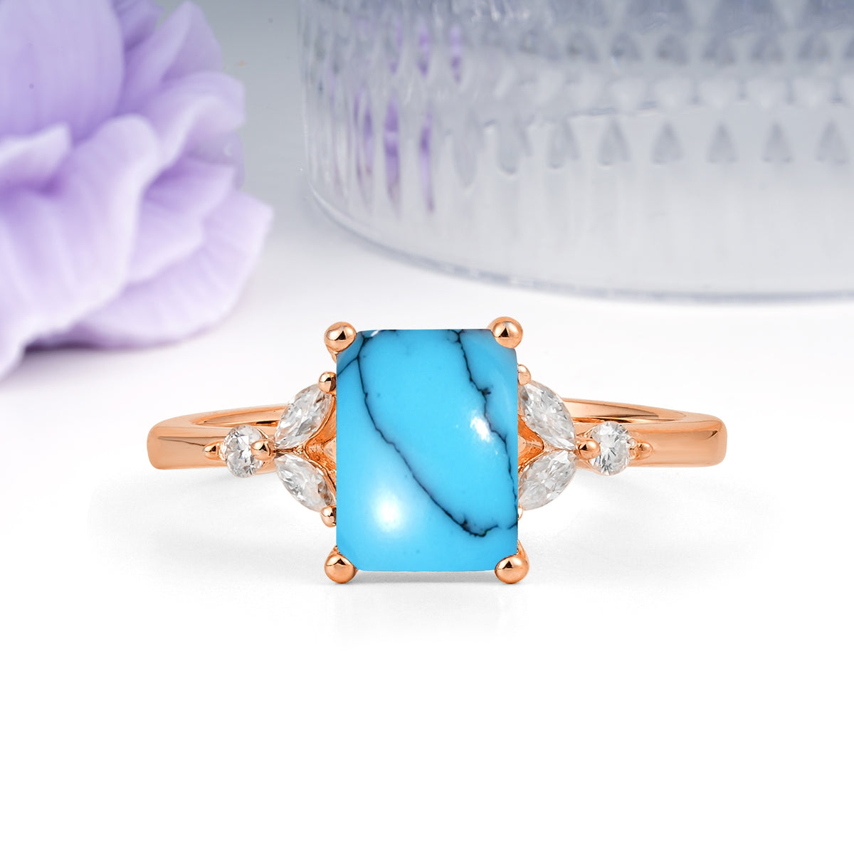 Vintage Classic 4-Prong Emerald Cut Turquoise Engagement Ring - Additional view