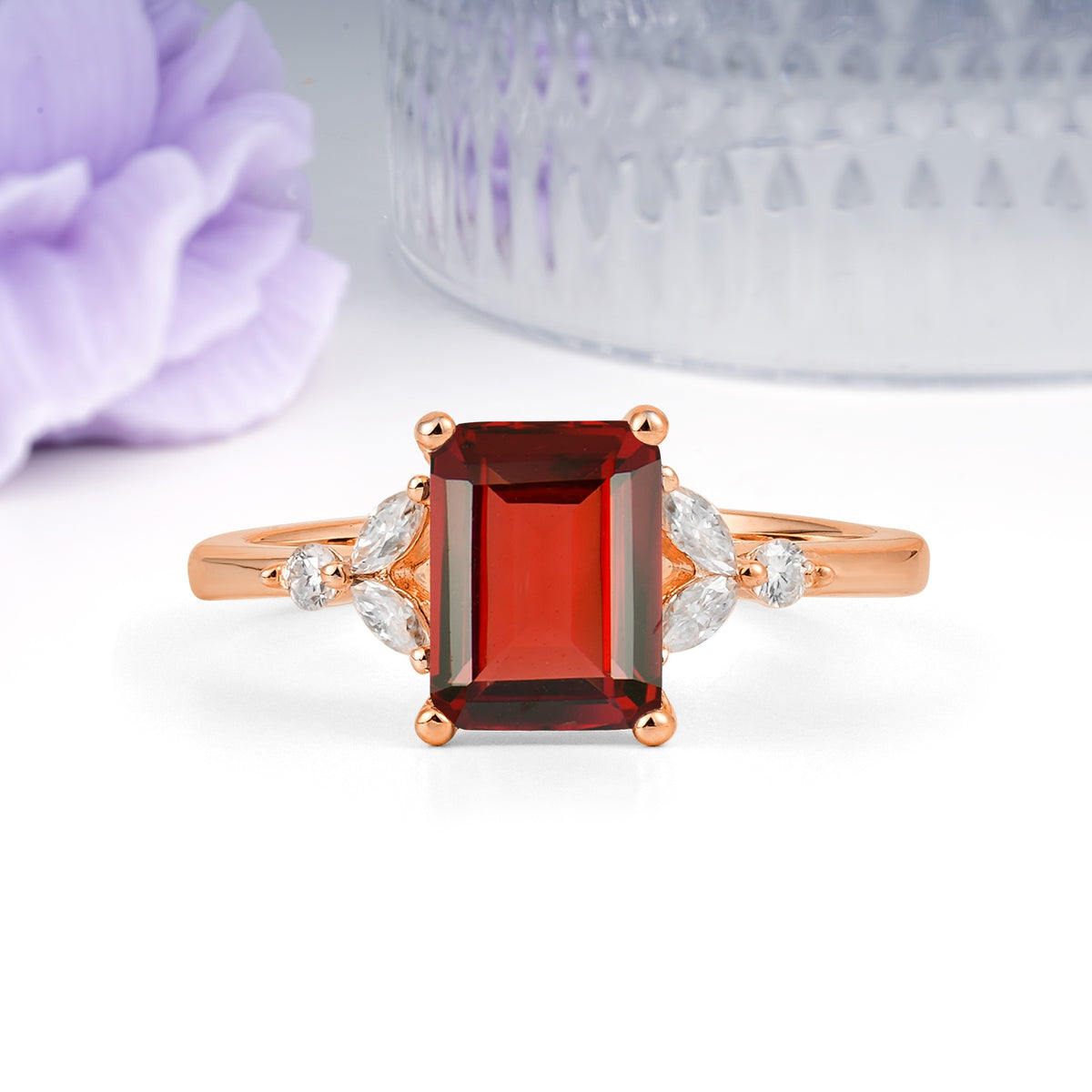 Vintage Classic 4-Prong Emerald Cut Garnet Engagement Ring - Additional view