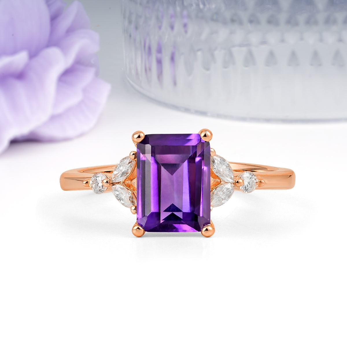 Vintage Classic 4-Prong Emerald Cut Amethyst Engagement Ring - Additional view