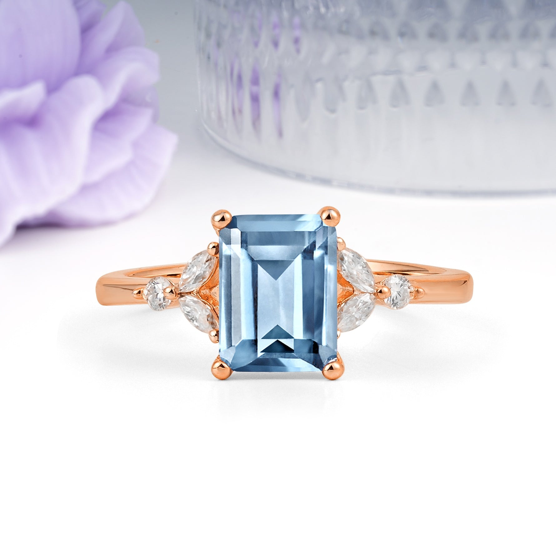 Vintage Classic 4-Prong Emerald Cut Aquamarine Engagement Ring - Additional view