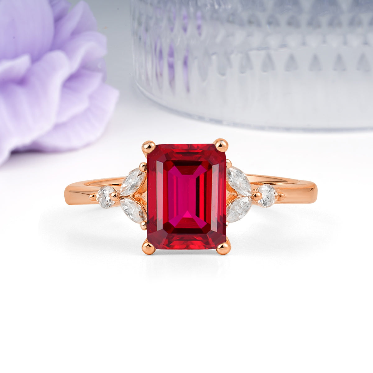 Vintage Classic 4-Prong Emerald Cut Ruby Engagement Ring - Additional view