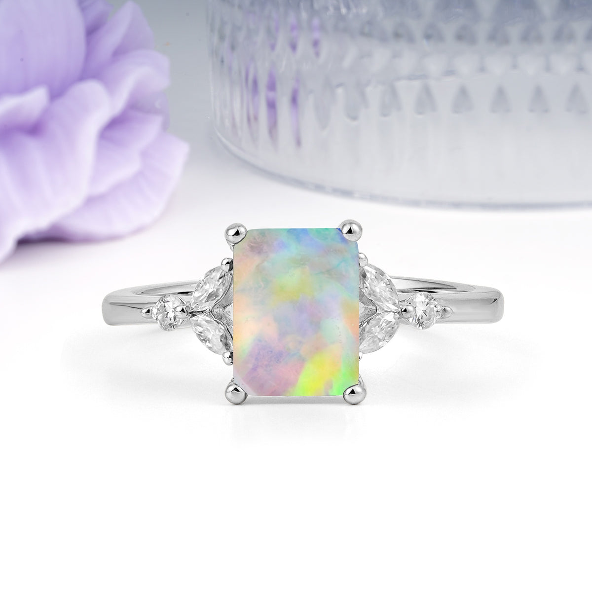 Vintage Classic 4-Prong Emerald Cut Fire Opal Engagement Ring - Additional view