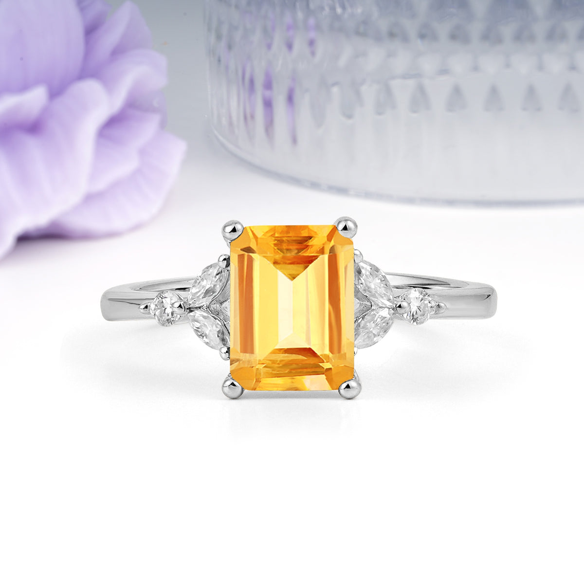 Vintage Classic 4-Prong Emerald Cut Citrine Engagement Ring - Additional view