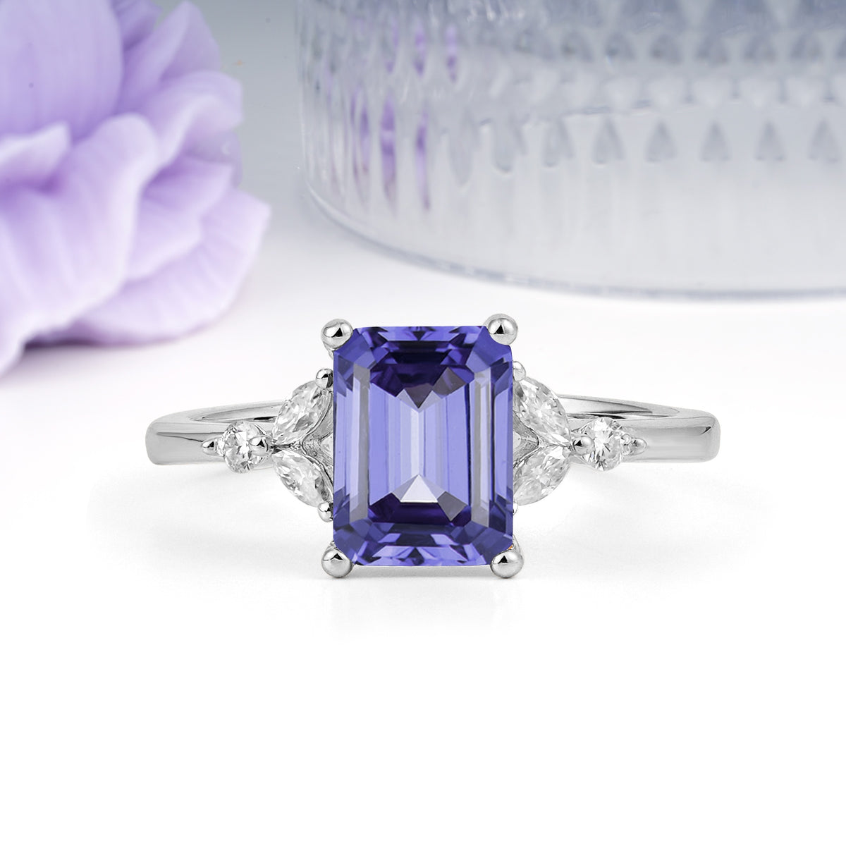 Vintage Classic 4-Prong Emerald Cut Tanzanite Engagement Ring - Additional view